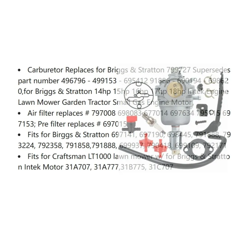 Carburetor Replaces for Briggs & Stratton 698944 595210 792036 793371 696353 794459 17-21HP