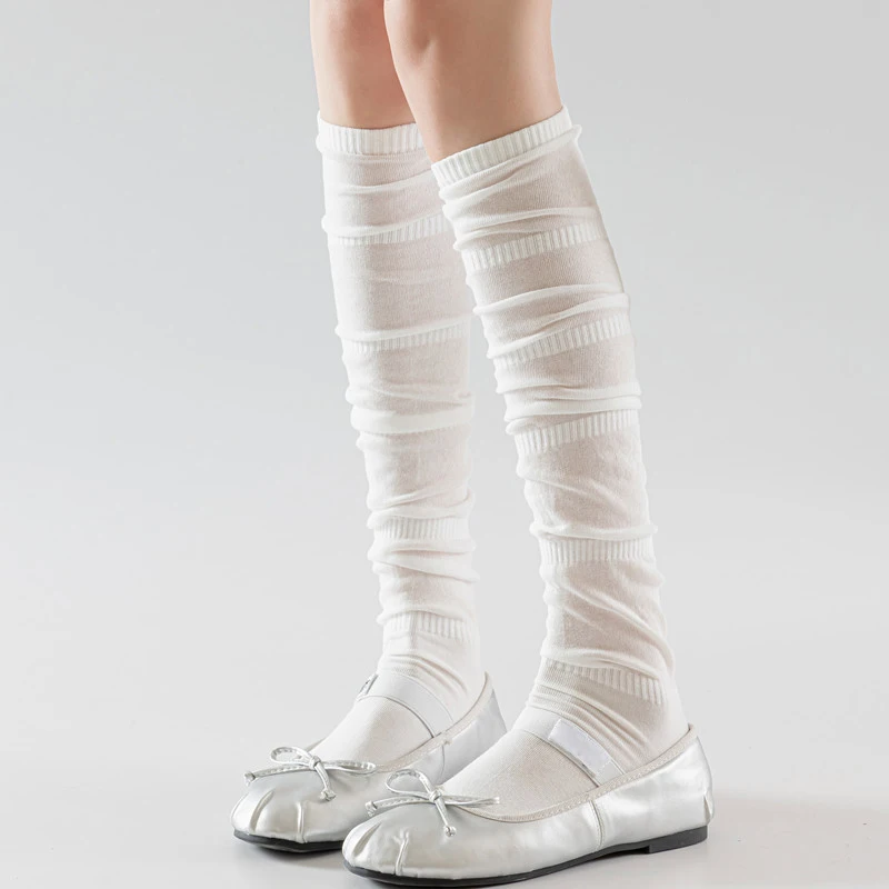 جوارب نسائية موضة فرنسية بلون سادة مضادة للانزلاق صيف جديد جوارب فضفاضة رقيقة للمرأة فوق الركبة جوارب طويلة بيضاء ناعمة #3