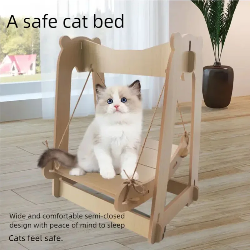 

Cat Basket Solid Wood Cat Nest Cat Swing Dog Nest Pet hammock Dog Cradle Sleep Nest Hemp Rope Hanging Nest Dog Rocking Bed