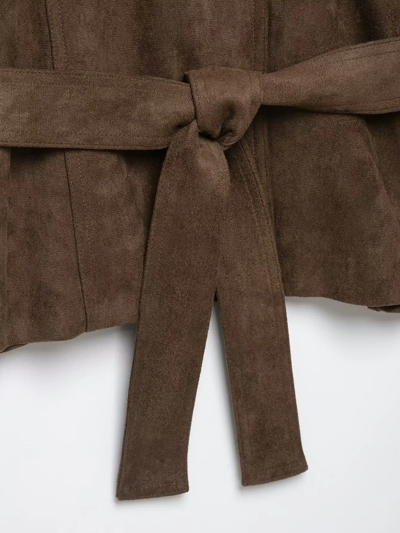 KONDALA Damen High-Street-Jacke Elegante Kunstwildleder-Jacke mit Gürtel und Stehkragen Neue 2026 Herbst-Winter Pendler-Damen-Kurzjacke – Detail 11
