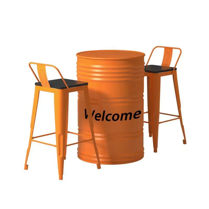 Industrial style bar dining table and chair combination Internet celebrity milk tea shop coffee shop personalized drum
