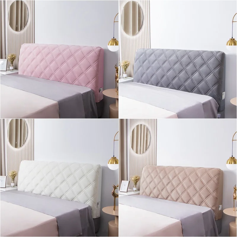 Solid Color Bed Head Cover Luxury Full Piece Anti-Dust Bed Back Protector Cover Plush Velvet Headboard Cover Thicken Elastic