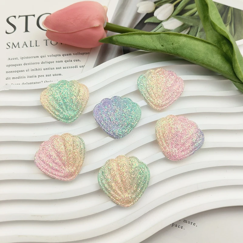 50 Stück glänzende, farbverlaufende Muschelapplikationen, 3,3 cm, zum Selbermachen, für Haarspangen und als dekoratives Zubehör für Stoffe. – Detail 6