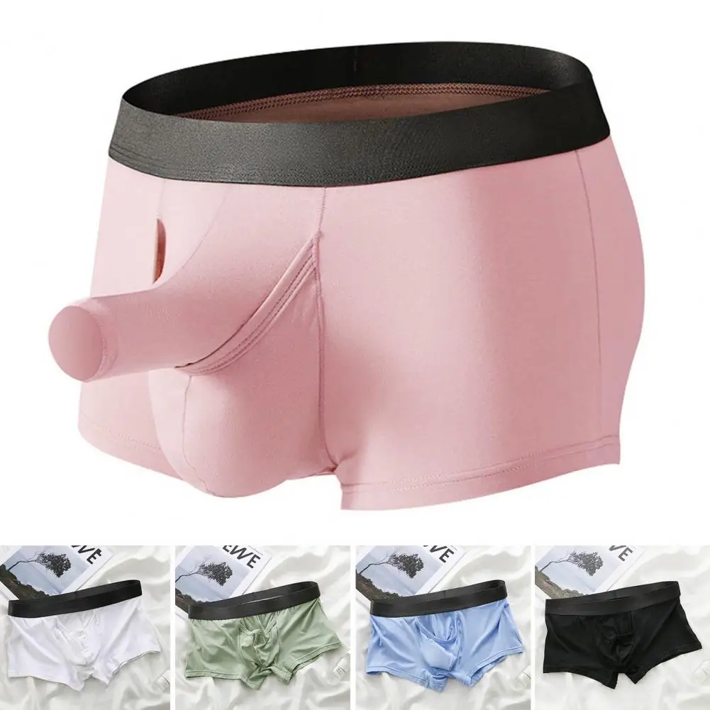 Stylish Men Underwear Soft Shorts Panties Mid-Rise Simple Patchwork Color U Convex Shorts Briefs  Protective