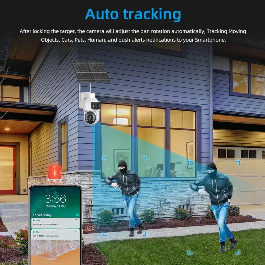 زووم بصري Cctv كاميرا ذكية Aov عدسة مزدوجة 360 درجة 4G بطاقة Sim لوحة طاقة شمسية كاميرات خارجية #4
