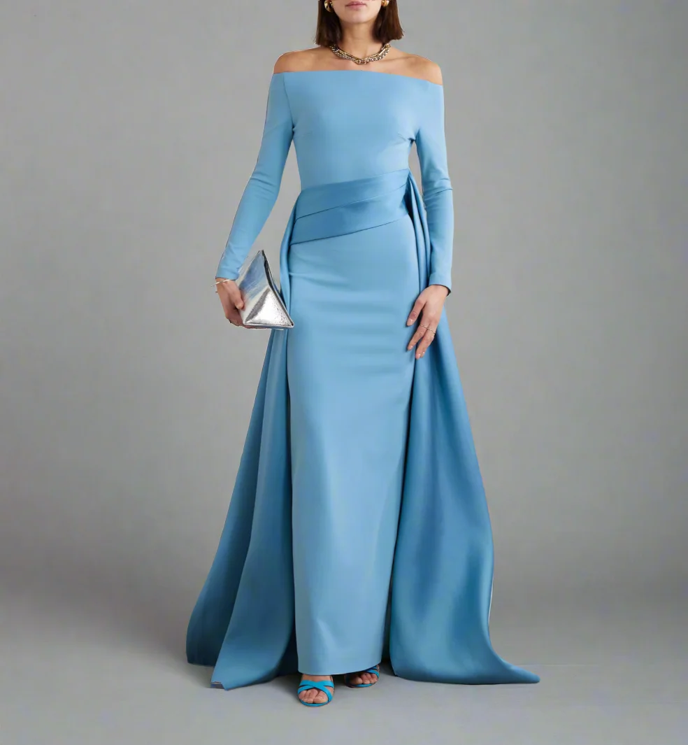 

Crepe Evening Dress فساتين للمناسبات الخاصة Sexy Women Vestidos de festa Elegant Custom Made Off Shoulder Cocktail Prom Gown