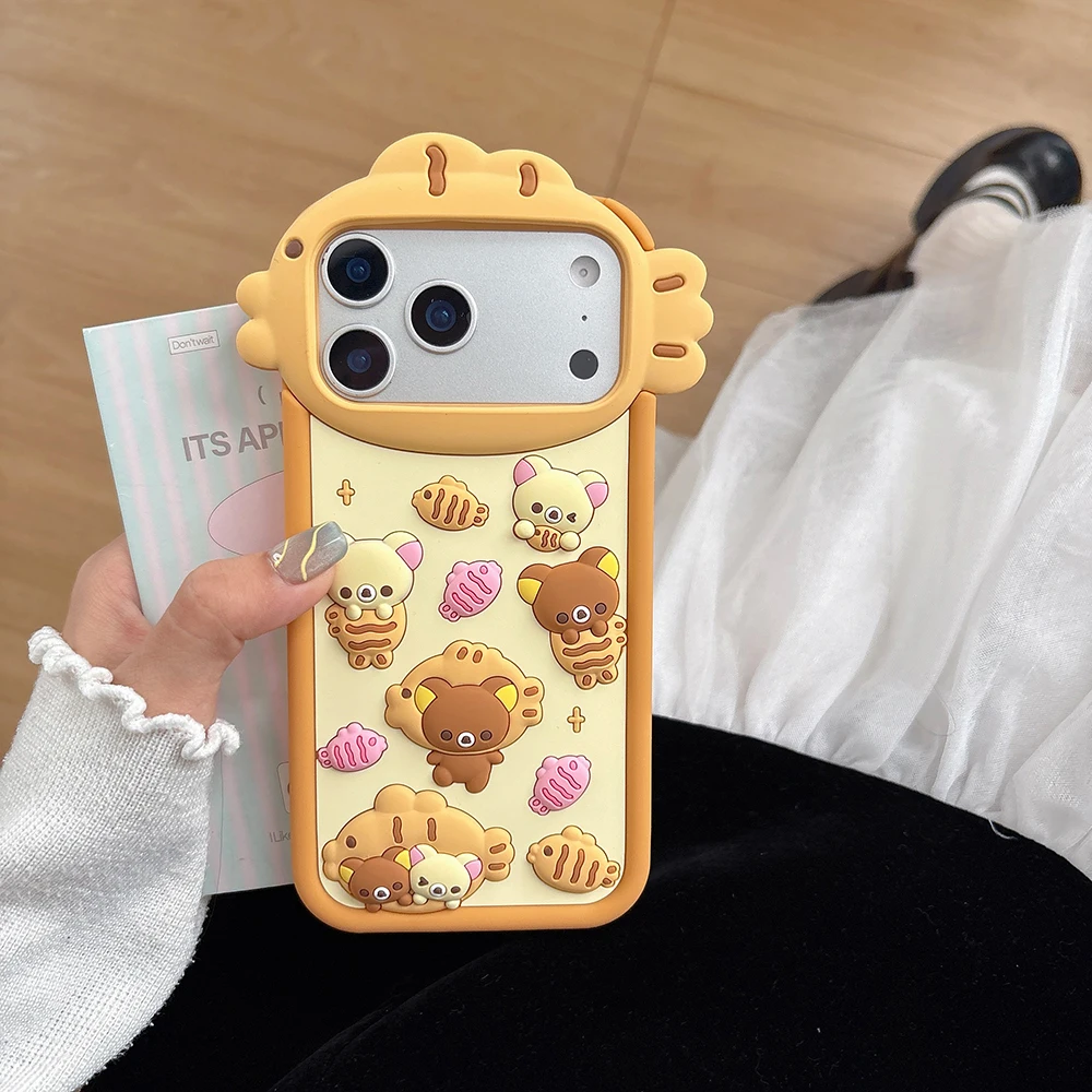 لطيف ثلاثية الأبعاد الكرتون Rilakkuma الدب جراب هاتف آيفون 17 16 زائد 16e 15 14 13 12 11 برو ماكس للصدمات لينة غطاء سيليكون