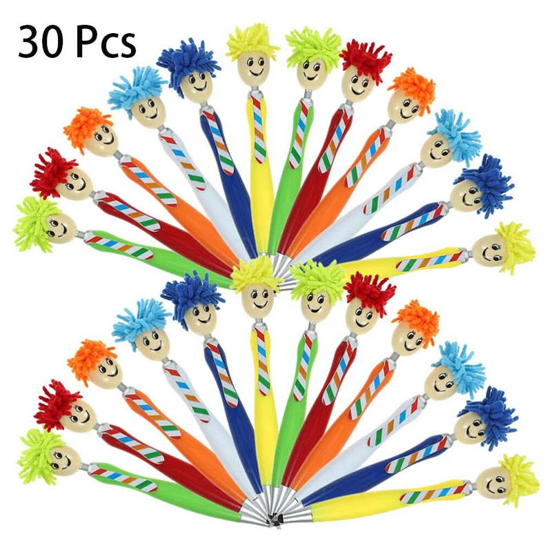 30-pcs-cute-mop-for-head-shaped-multi-functional-stylus-ballpoint-pen-compatitable-with-kids