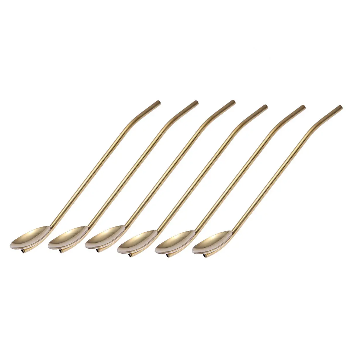 Cuchara de acero inoxidable reutilizable, herramienta para beber de metal, mango hueco multifuncional para bebidas frías y cócteles, 6 uds.