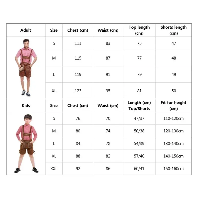 Kostium na Oktoberfest Lederhosen bawarskie spodenki niemiecki festiwal piwa garnitur Halloween Mardi Gras kostium dla dzieci chłopcy mężczyźni
