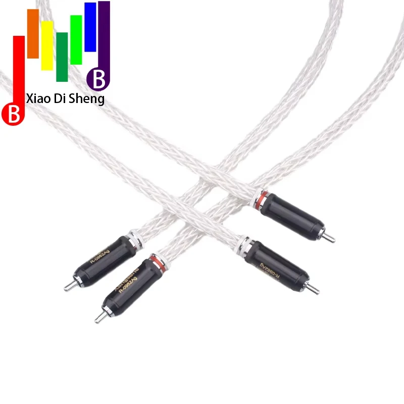 High-end 8AG silver-plated OCC 16-strand audio cable with plated self-locking RCA plug cable HIFI 2RCA to 2RCA cable