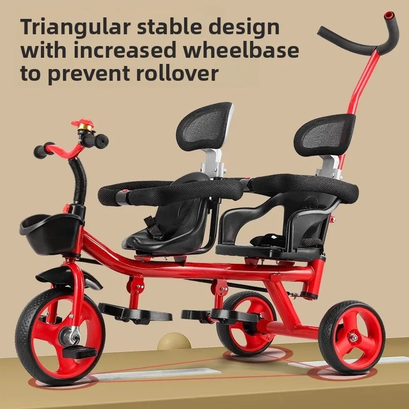 Double children's tricycle can carry two children, baby walking artifact, twin trolley size treasure baby bicycle