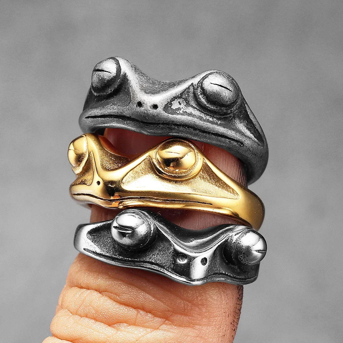 Frog Prince Men Rings Stainless Steel Women Jewelry Vintage Punk Rock Cool Stuff Fashion Couple Accessories Gift Wholesale