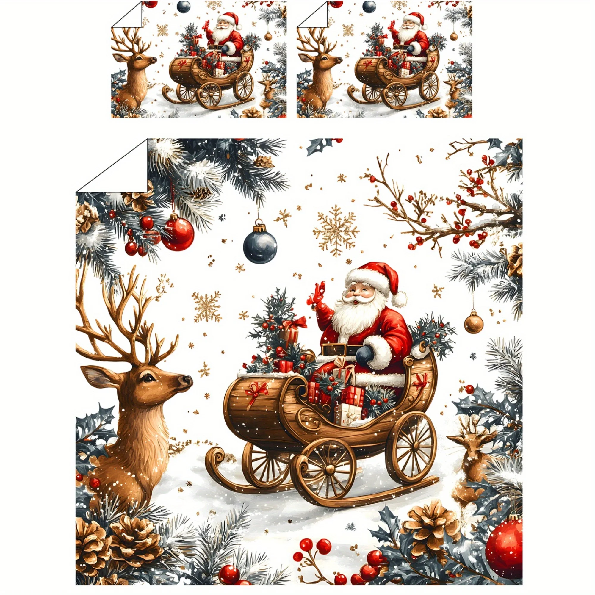 3pcs Duvet Cover Christmas Santa Claus Gift Quilt Cover Kit Without Filling Fabric Soft and Comfortable Suitable for Bedroom