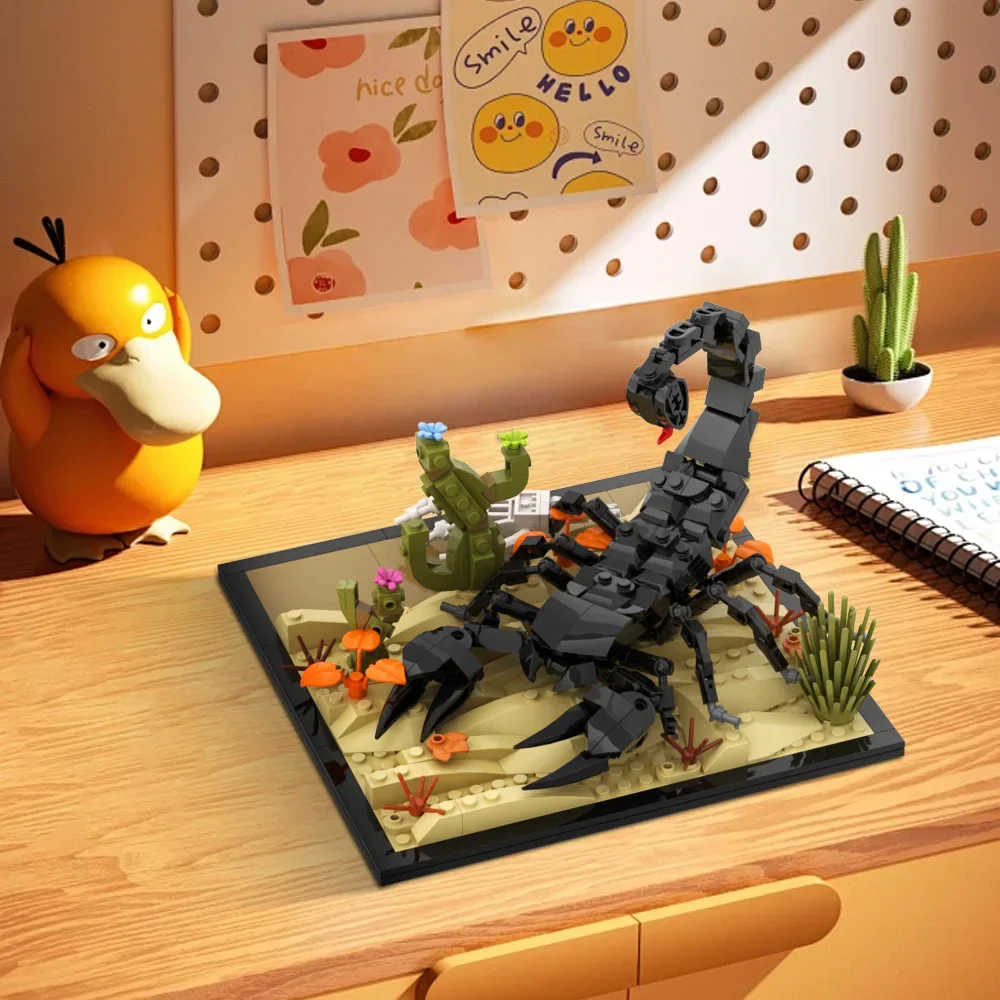 MOC Creativity Black Scorpions Model Building Blocks Scorpion And Base Insect Collection Particle Bricks Toy For Children Gift