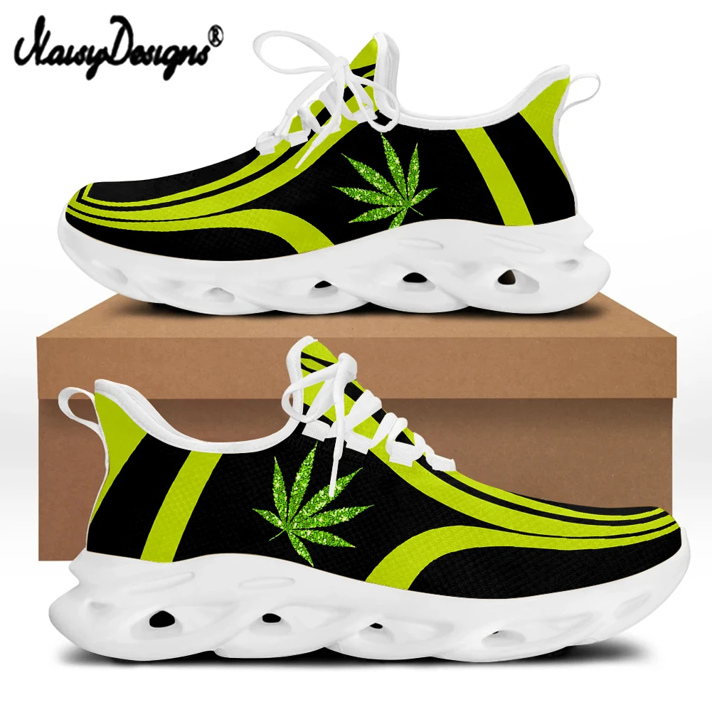 Noisydesigns 3D Green Weed Leaves Printed Flats Shoes Men Casual Autumn/Spring Mesh Lace-Up Sneakers Big Size 47 48 Zapatollas