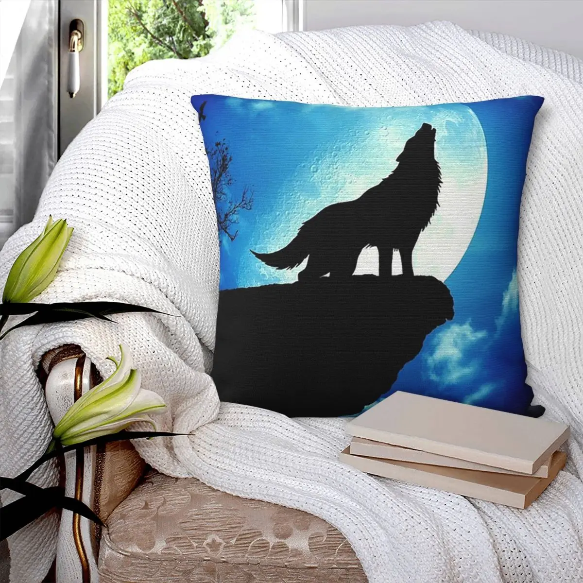

Квадратная наволочка с изображением волка, полиэстеровая подушка на молнии, декоративная удобная декоративная подушка для домашнего дивана