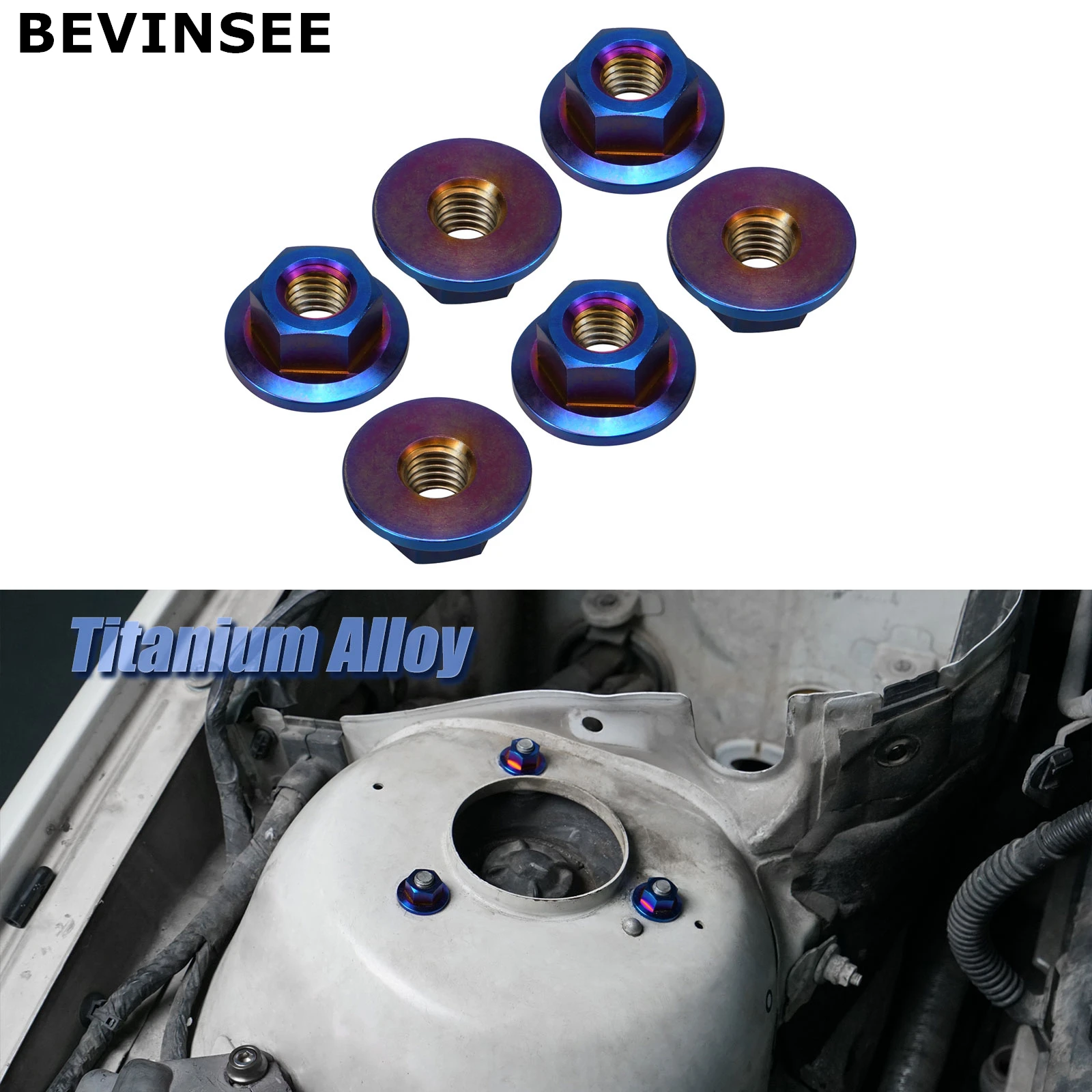 BEVINSEE Suspension Strut Tower Top Nut Titanium Nuts For BMW E46 E90 E91 E92 E93 E60 E61 E81 E82 E53 Z4 E89 E85 E86 31316769731 