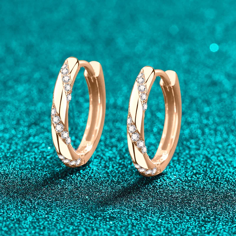 Elegant Moissanite 18K Champagne Gold Hoop Earrings for Women, Shiny High-End Diamond-Studded Ear Cuffs Jewelry Gift