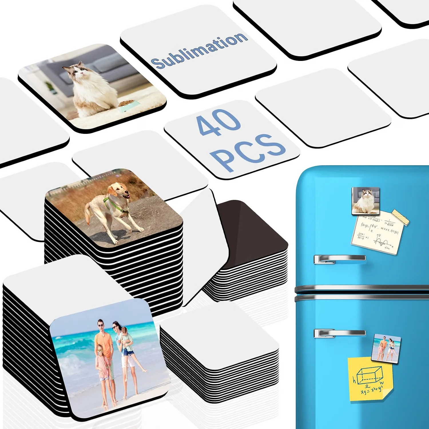 12/20/40pcs Square Sublimation Blank Fridge Magnets for Home Kitchen Refrigerator Microwave Oven Wall Door Decoration