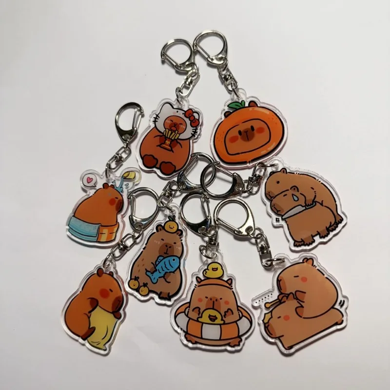 Capybara Acrylic Keychains Cartoon Anime Figures Animals Keyrings Creative Kawaii Car Bags Pendant Key Holders Boys Girls Gift