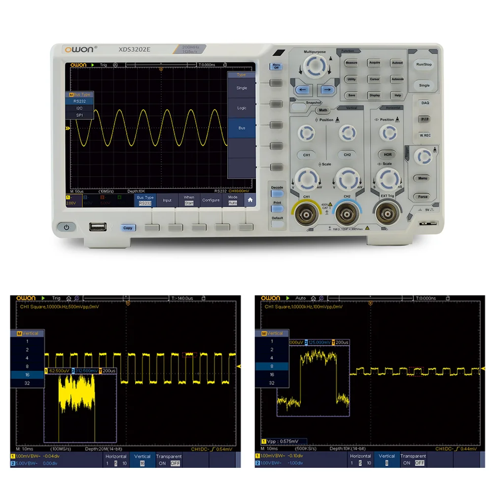 Owon XDS3202E Osiloscopio Digital Oscilloscope 1GS/s 200MHz 2CH+1(external) 40M Record Length 8 bits Multimeter Oscilloscope