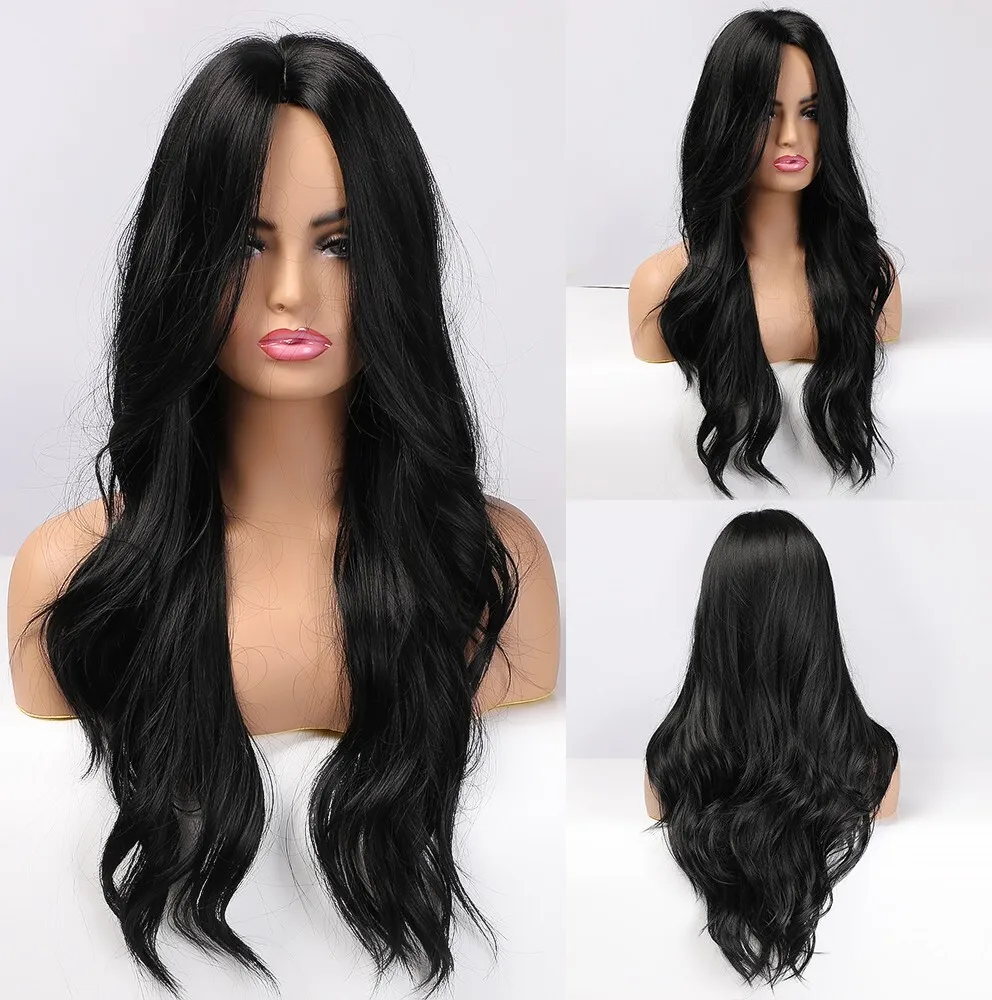 

Halloween Black Synthetic Hair Heat Resistant Cosplay Wig Long Wavy Layered