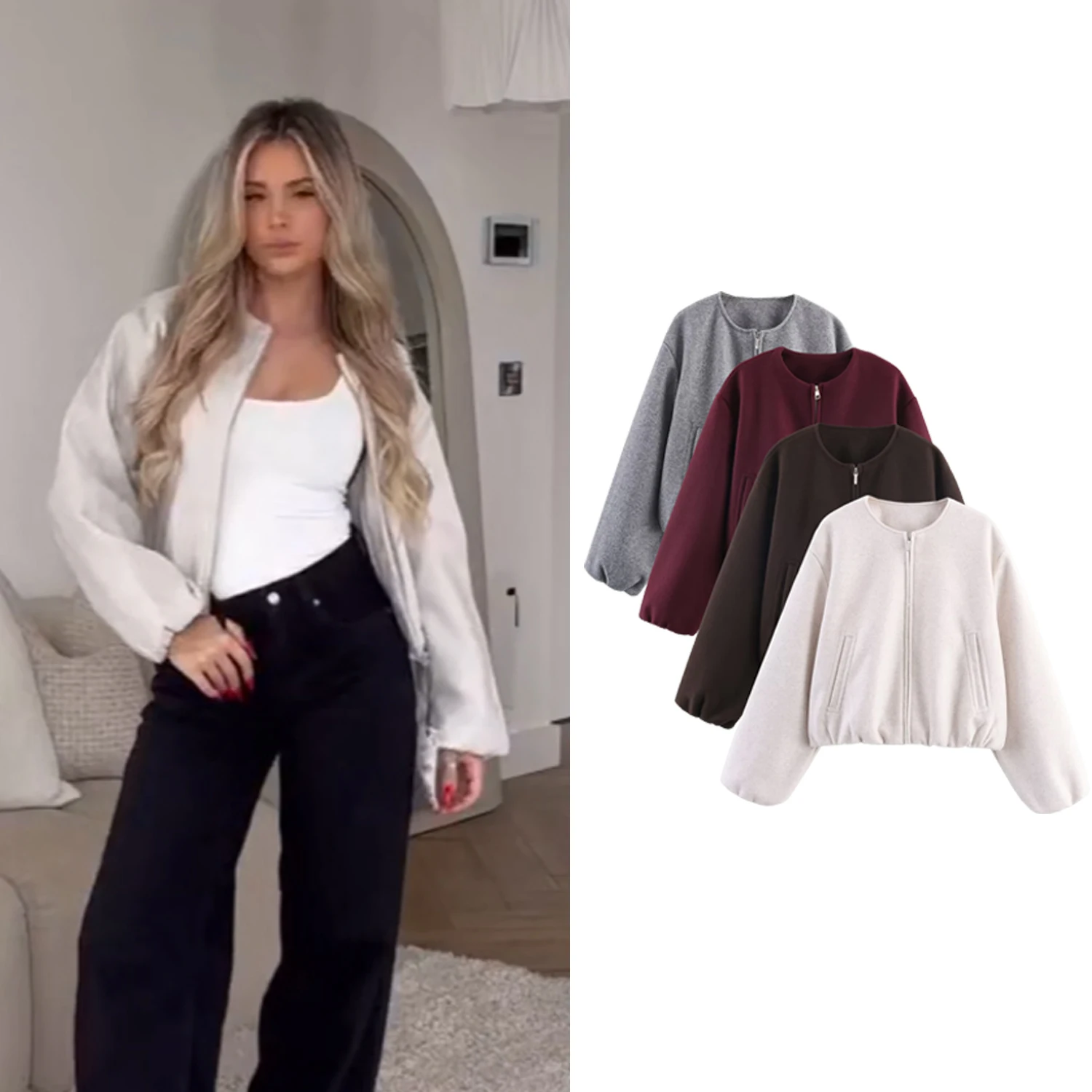 

Женская однотонная свободная куртка-пилот из мягкой ткани, весенне-осенняя, с длинными рукавами, на молнии спереди, повседневная верхняя одежда, стильный топ