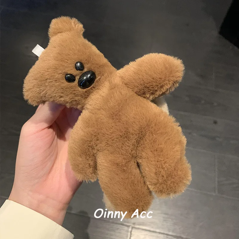 1pc Premium Soft Plush Teddy Bear Hair Claw Squeaky Sound Fall Winter Back of Head Bun Maker for Women