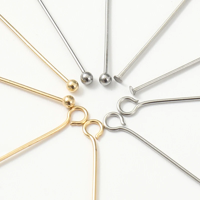 Stainless Steel Heads Eye Flat Head Pin Gold Plated Ball Head Pins For Jewelry Findings Making Accessories Supplies 100pcs