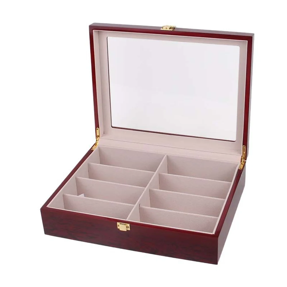 

High-end 8 Grids Wooden Glasses Storage Box Case Wine Red Piano Finish Wood Jewelry Sunglasses Display Organizer Holder Gift Box