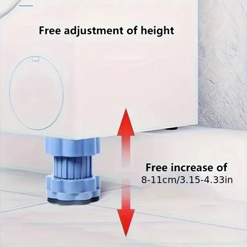 4-Piece Shock Absorber Pads Washing Machine Shock Absorbers & Height-Adjustable Legs Furniture Base with Adjustable Height