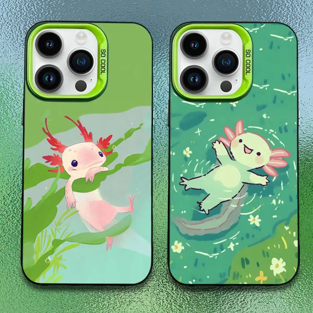 

Cartoon axolotl cute Phone Case For iPhone 16,15,14,13,12,11,Pro,Max,Plus,Mini,SE Anti Fall Green Matte Hard Bumper