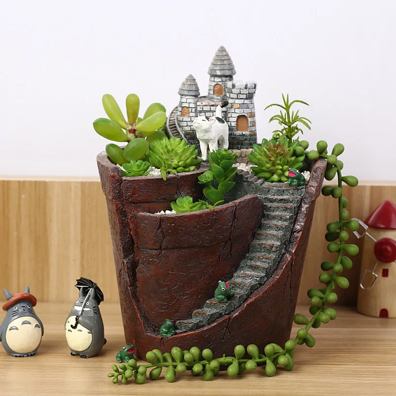 

Resin Decorative Home Micro Landscape Succulent Plant Flowerpots Aerial Villas Gardens Potted Plants Tabletop Decoration