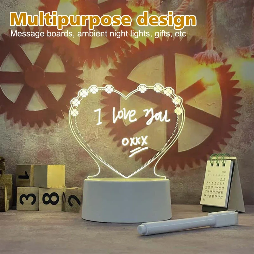 Night Light Warm Soft Light Table Decor USB Rewritable Message Board Creative LED Note Board Night Lamp