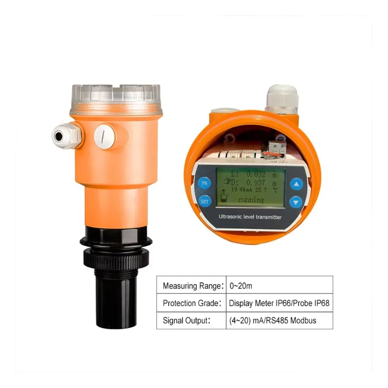 High Precision 0-20m Ultrasonic Water Level Sensor Gauge Meter Level Transmitter 0.5%-1% Accuracy IP68 Protection