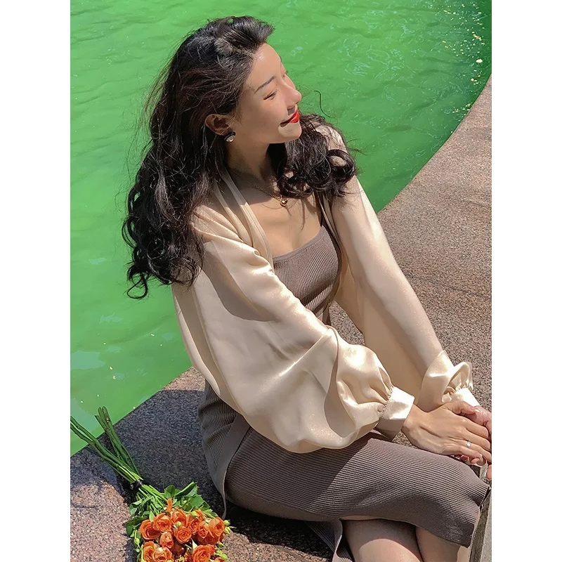 Sun Protection Shirt Women's Thin Cardigan Shoulder Shawl Summer with Halter Dress Outer Covering Gown Fairy Otago Snowflake Top