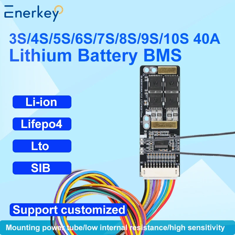 Enerkey BMS 3S 4S 5S 6S 7S 8S 9S 10S 40A Li-Ion LiFePo4 LTO SIB 18650 بطاريات BMS نظام إدارة البطارية للمركبات