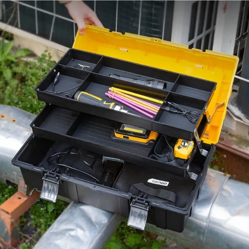 17'' Stainless Steel Tools Stroage Box Multi-layer Large Capacity Heavy Duty Tool Boxes Organizers for Electrician Woodworking