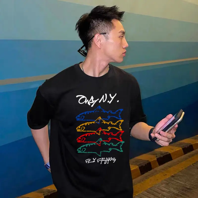 

Sea Fishing Luya T-shirt Summer Fishbone Fishing Loose Outdoor Cotton Short Sleeve Fishing Beach Half Sleeve Top T-shirt