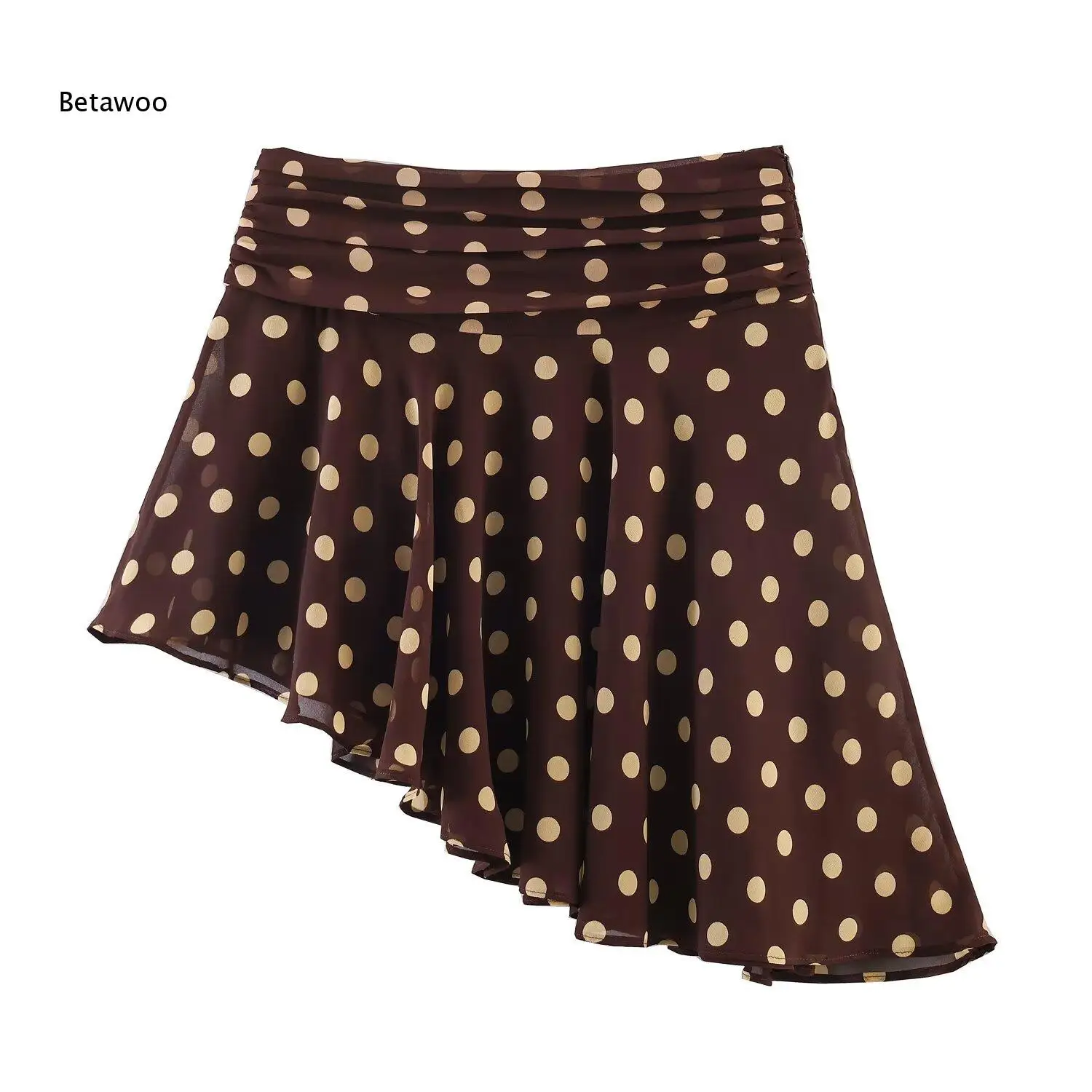 High Waist Polka Dot Chiffon Asymmetrical Hem Skirt