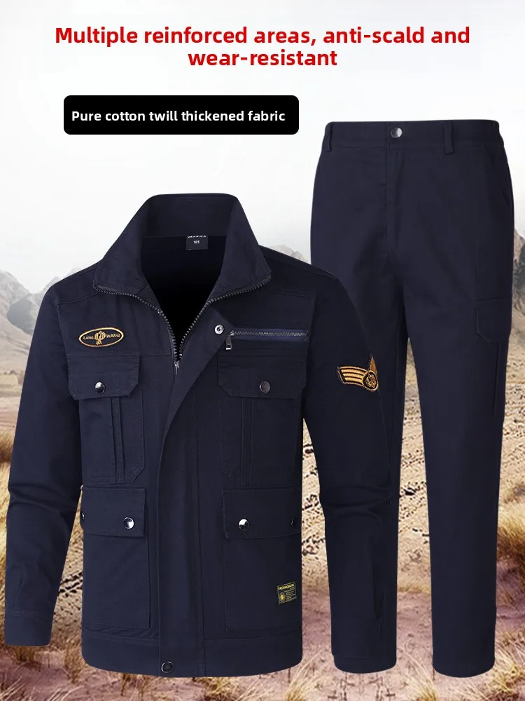 

Men's Spring Autumn Workwear Pure Cotton Jacket Top Single Piece Labor Protection Clothing Blue Resistant to Wear And Heat