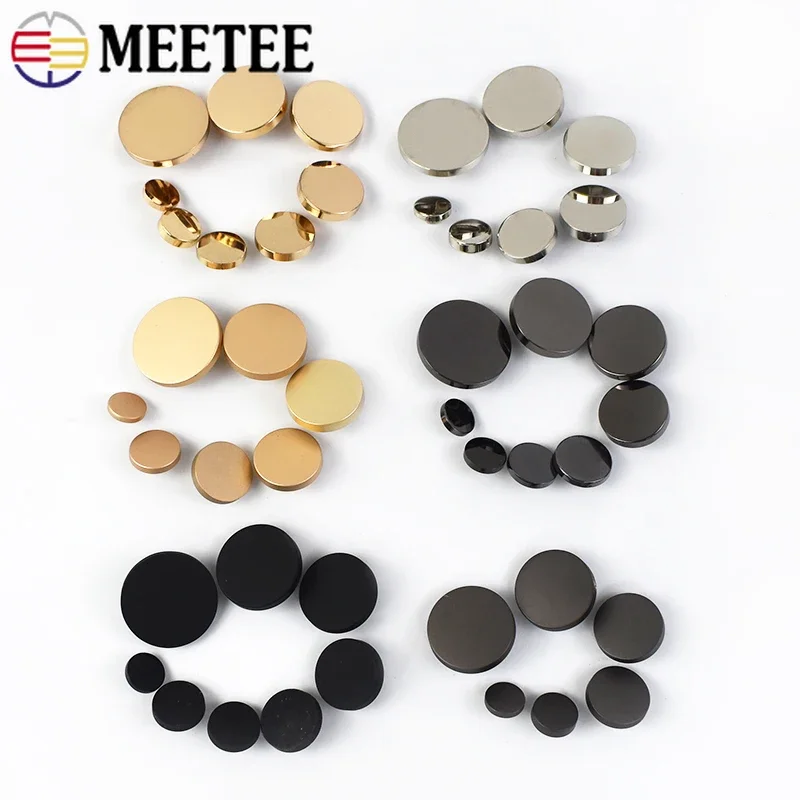 10Pcs Meetee 10-28mm Metal Snap Buttons Clothing Decorative Button Shank Round Flat Clasp Jacket Coat Jeans DIY Sewing Accessory