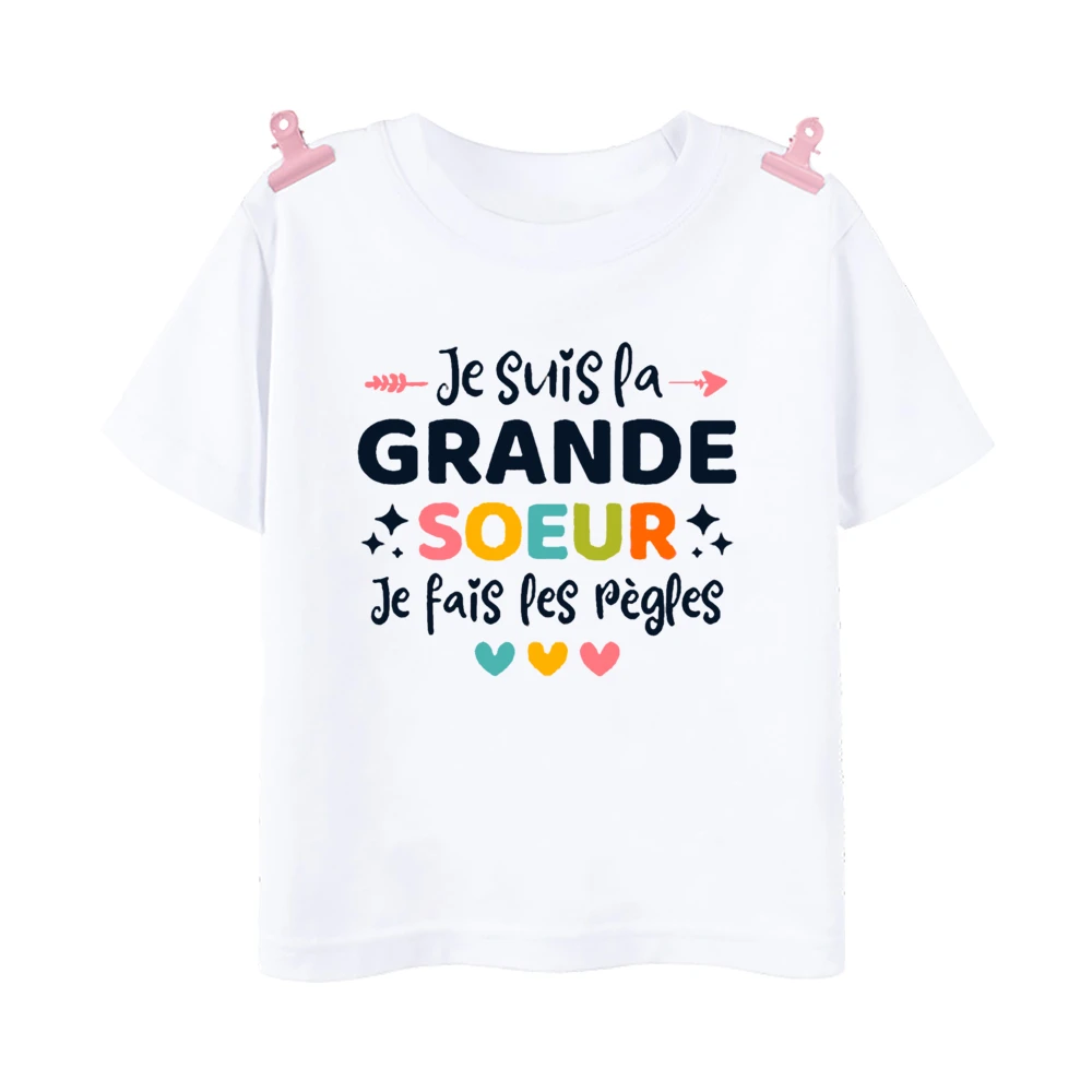 I Will Become A Sister French Printed Shirt Pregnant  Announcement Girls T-shirt Sister Clothe Tops Kids Summer Short Sleeve Tee