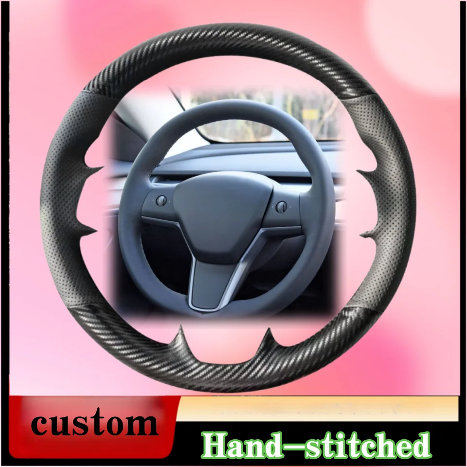 

Custom Hand-stitched Carbon Fiber Leather Car Steering Wheel Cover For Tesla Model 3 2015-2021 Model Y 2019-2021 Car Accessories
