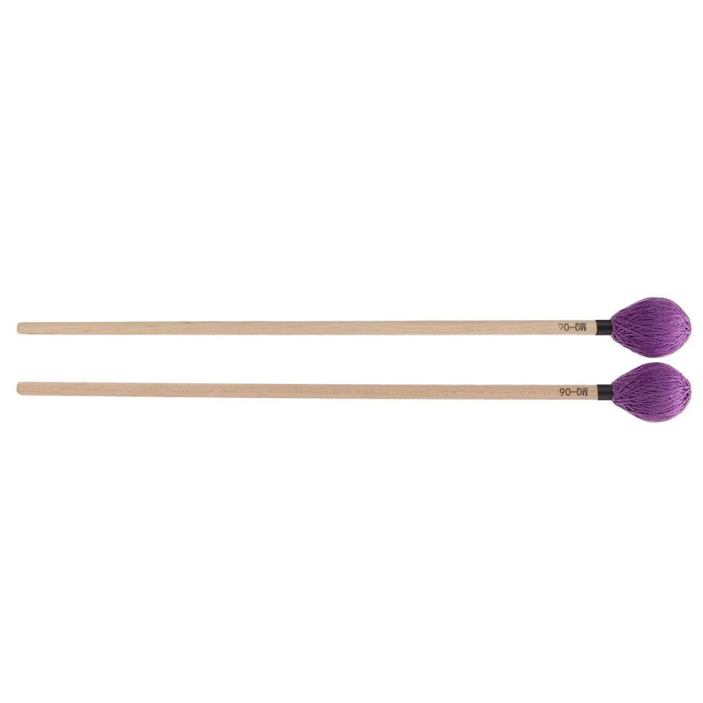 2 cabezales de hilo de firmeza media ​   Baquetas para marimba ​ ​ Modelo MQ-06 ​ Mango de arce ​ ​ Baquetas de Percusión ​ Naranja/Negro/Morado