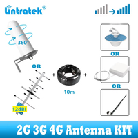 lintratek 2G 3G 4G Outdoor and indoor Antenna kit For GSM LTE 900 1800 2100 Cellular Signal Booster Amplifier Repeater + cable