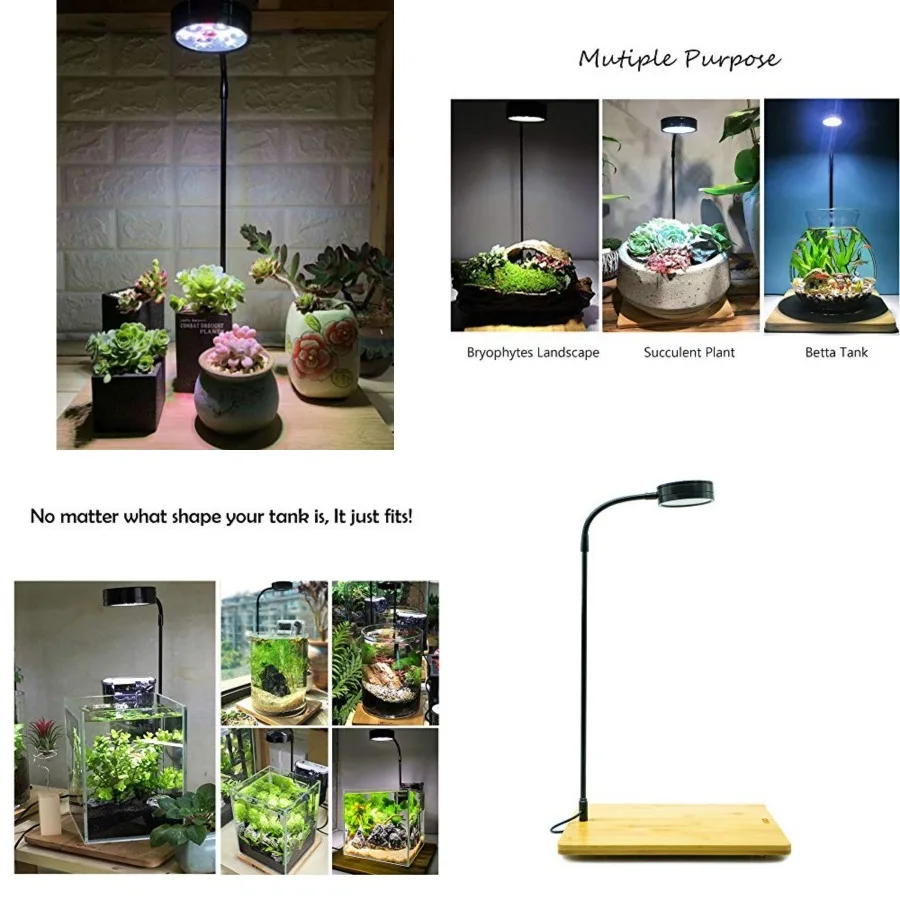 

Full Spectrum LED Light with Bamboo Board, Fits Aquarium Nano Tank, Betta Fish Tank, Potted Plants, Succulents, Miniature Lands