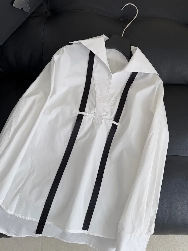 

White Loose Long Sve irt for Women Commute Friendly Versatile Design Breathable Polyester Original Sle Spring Summer