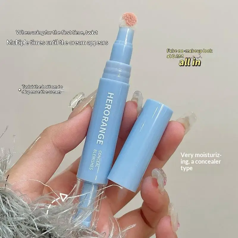 قلم خافي عيوب الرأس من القطيفة من HERORANGE يغطي الهالات السوداء حتى لون البشرة وتفتيح كريم الأساس للتحكم في الزيت وعقد الوجه